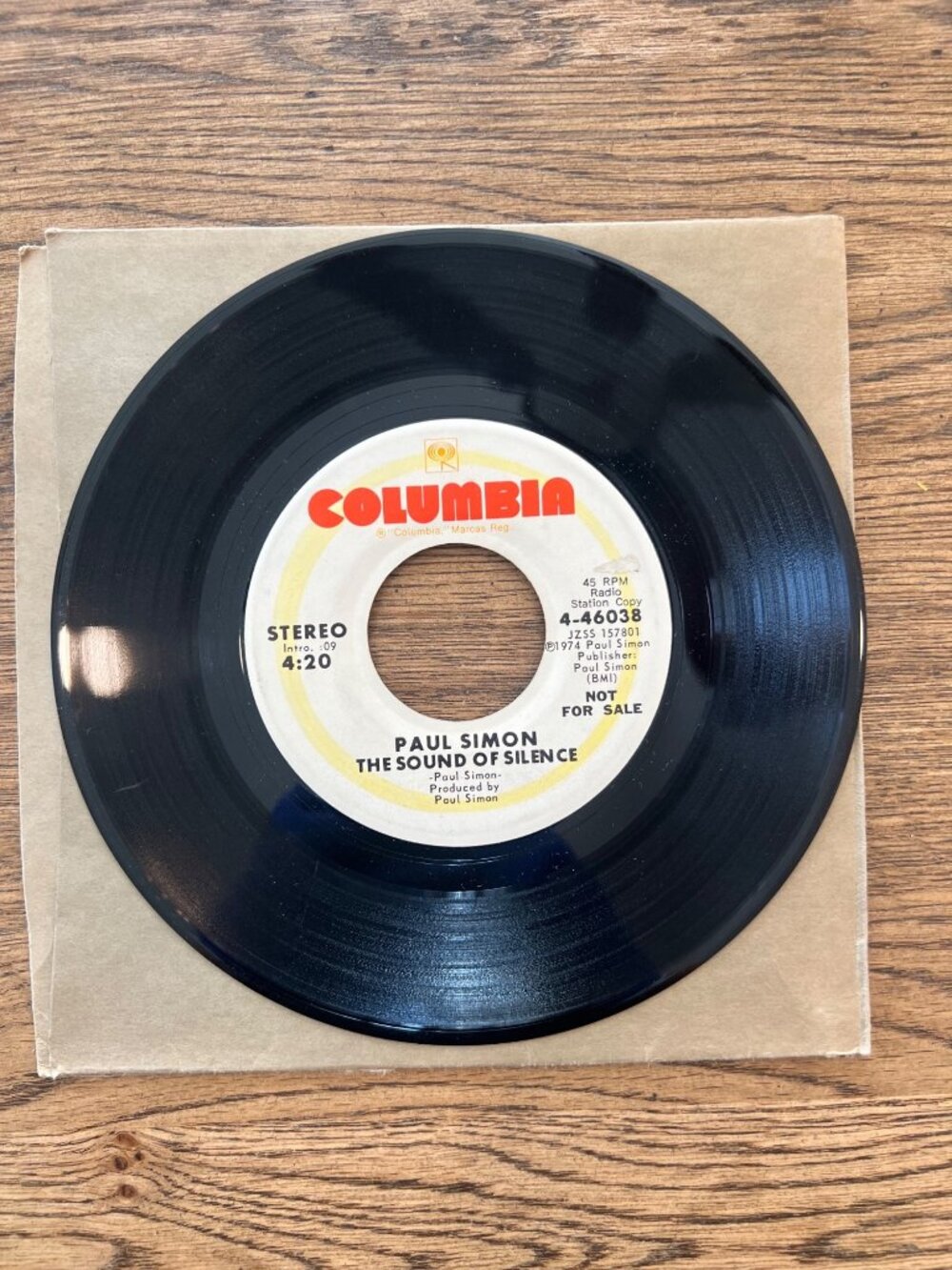 Paul Simon - The Sound Of Silence Columbia 4-46038 7-Inch 45 RPM Mono/Stereo Pro